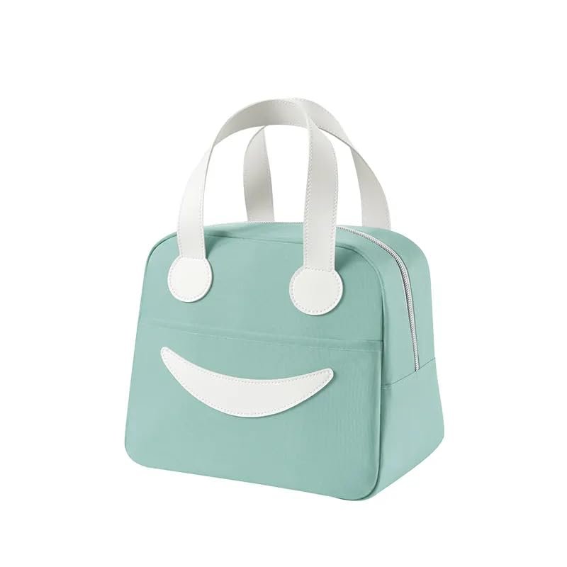 Luxula Thermal Insulated Travel Lunch Storage Bag Leak-Proof Lunch Bag Reusable Tote Bag with Inner Aluminum Foil for School Picnic Office Outdoor (1 Pc) (Smiley Bag Small-Green)