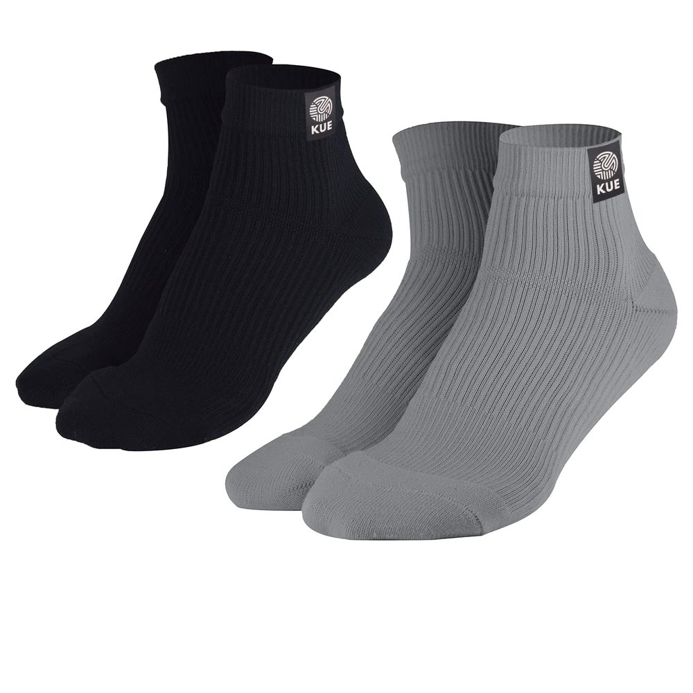 KUE Compression Ankle Socks for Men & Women | Sports & Running Socks with Arch Support, Pain Relief & Improved Blood Circulation | Daily Use, Moisture Wicking, Nylon Fabric | S -Pack of 2-Black,Grey