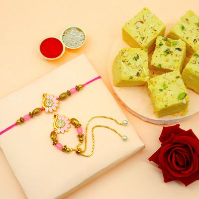 BLessing Decor Rakhi For Brother With Soan Papdi Sweet/Premium Rakhi Fo Brother with Roli Chawal & Card (Bhaiya Bhabhi Rakhi)
