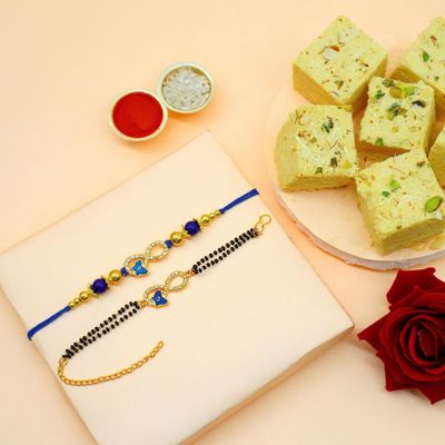 Blessing Decor Rakhi For Brother With Soan Papdi Indian Sweet/Rakhi Combo Fo Brother with Roli Chawal & Card (Evil Eye Bhaiya Bhabhi)