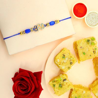 Blessing Decor Rakhi For Brother With Soan Papdi Indian Sweet/Rakhi Combo Fo Brother with Roli Chawal & Card (Bro Rakhi)