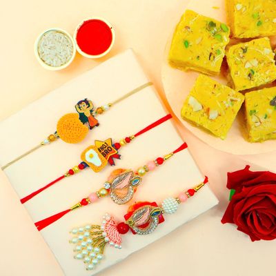 Blessing Decor Rakhi For Brother With Soan Papdi Indian Sweet/Rakhi Combo Fo Brother with Roli Chawal & Card (Family Combo)