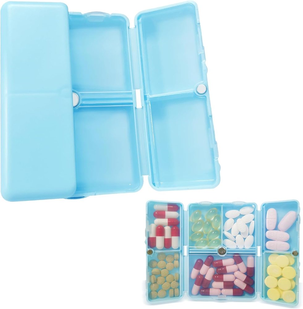 HANNEA Daily Pill Organizer,7 Compartments Portable Pill Case,Travel Organizer Folding Design Travel Box to Hold Vitamins Medicine Fish Oils Blue