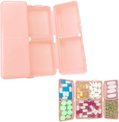 HANNEA Daily Pill Organizer, 7 Compartments Portable Pill Case, Travel Pill Organizer, Folding Design Travel Pill Box to Hold Vitamins, Medicine, Fish Oils, Pink