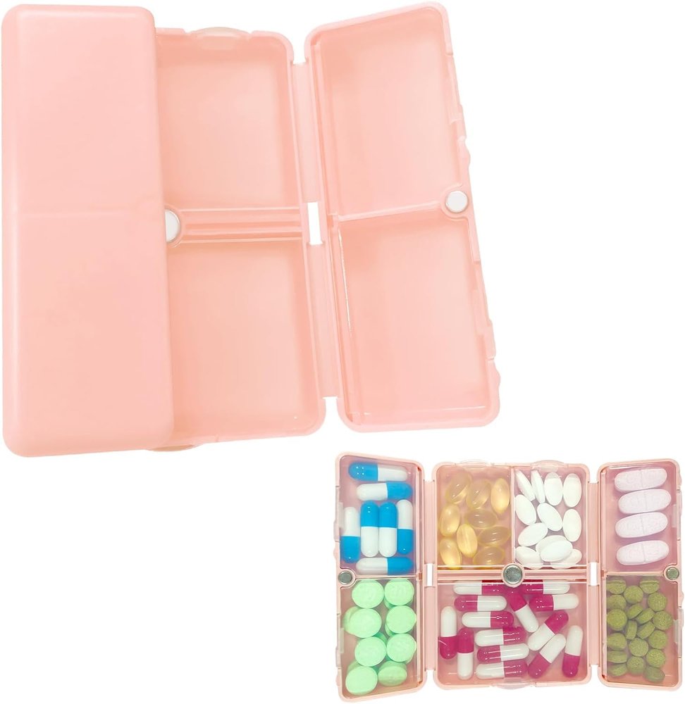 HANNEA Daily Pill Organizer, 7 Compartments Portable Pill Case, Travel Pill Organizer, Folding Design Travel Pill Box to Hold Vitamins, Medicine, Fish Oils, Pink