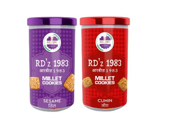 RD'Z 1983 Cumin (Jeera) & Sesame Millet Cookies Tasty, Healthy & Delicious Cookies Snacks For Adults & Kids | Tiffin Box Snack |Combo Pack of 2 (150 Gram)