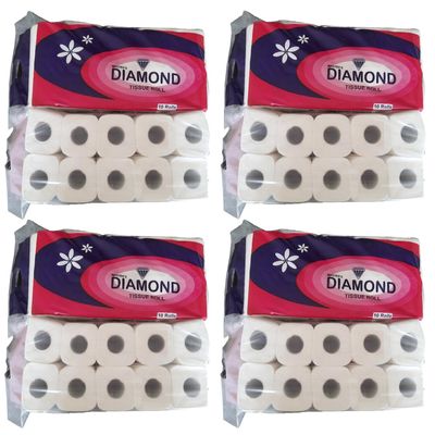 Diamond 2 Ply Soft, Hygienic & Absorbent Toilet Tissue Paper Roll - Pack of 40 (215 Pulls Per Roll, 8600 Sheets)