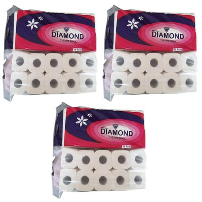 Diamond 2 Ply Soft, Hygienic & Absorbent Toilet Tissue Paper - Pack of 30 (215 Pulls Per Roll, 6450 Sheets)