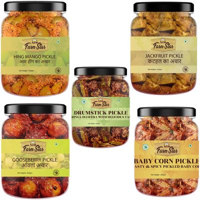 2.3 KG -Combo Pack 5 in 1 -Hing Mango Pickle 500 gm,Amla Pickle 500 gm, Drumstick Pickle 400 gm, Kathal Pickle 500gm, Baby Corn Pickle 400 gm