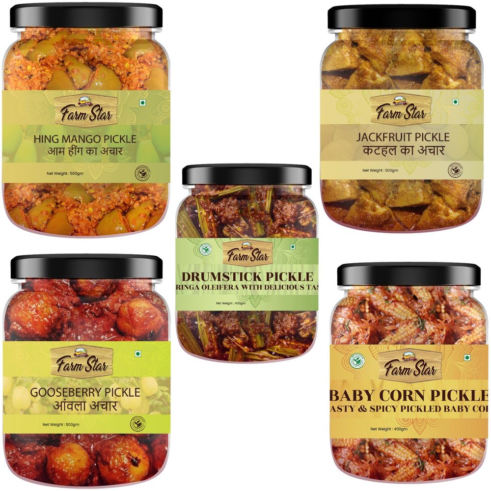 2.3 KG -Combo Pack 5 in 1 -Hing Mango Pickle 500 gm,Amla Pickle 500 gm, Drumstick Pickle 400 gm, Kathal Pickle 500gm, Baby Corn Pickle 400 gm