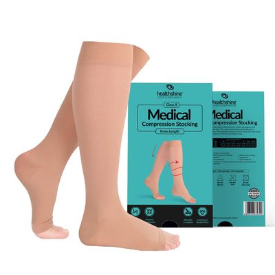 Healthshine Class 2 Medical Compression Stocking Knee Length | Soothing Relief for Swollen, Tired Legs | Varicose Vein Socks for Men & Women | Pocket-Friendly in Medium Size | CE, ISO Certified