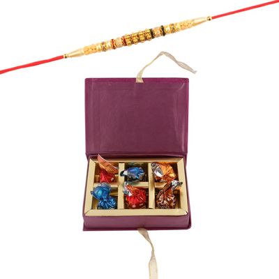 SFU E Com 6 Pieces Truffle Chocolate Gift Box | Rakhi Chocolate for Brother | Rakhi With Chocolates | Roli, Chawal, Chandan, Misri | 064