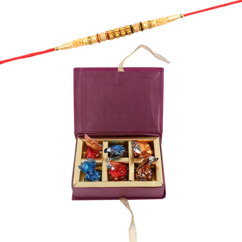 SFU E Com 6 Pieces Truffle Chocolate Gift Box | Rakhi Chocolate for Brother | Rakhi With Chocolates | Roli, Chawal, Chandan, Misri | 064