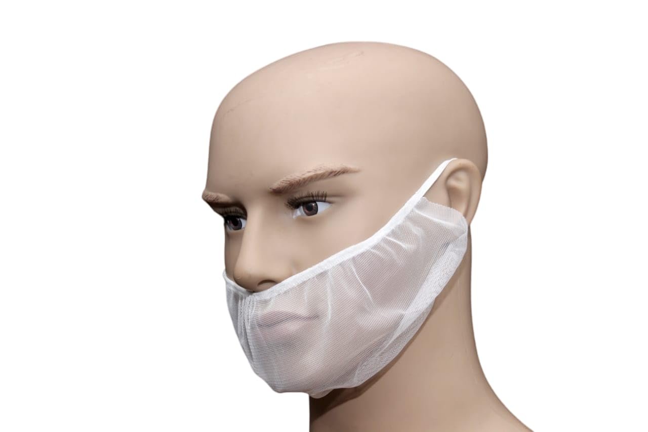 SuBaA Premium White Washable Hairnet Beard Cover - Breathable Fabric, Lightweight - 50pcs - Ideal for Food & Processing Industries, Hotels Hygiene | Reusable, Protective Beard Nets for Men (50)
