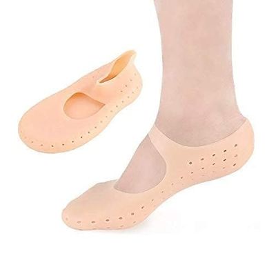 AJUS Silicone Gel Half Toe Sleeve Anti-Skid Forefoot Soft Pads for Pain Relief heel front socks silicone Heel Protector foot Gel Socks for Repair Dry Cracked Skins (Free Size) (Strip Socks Heel)