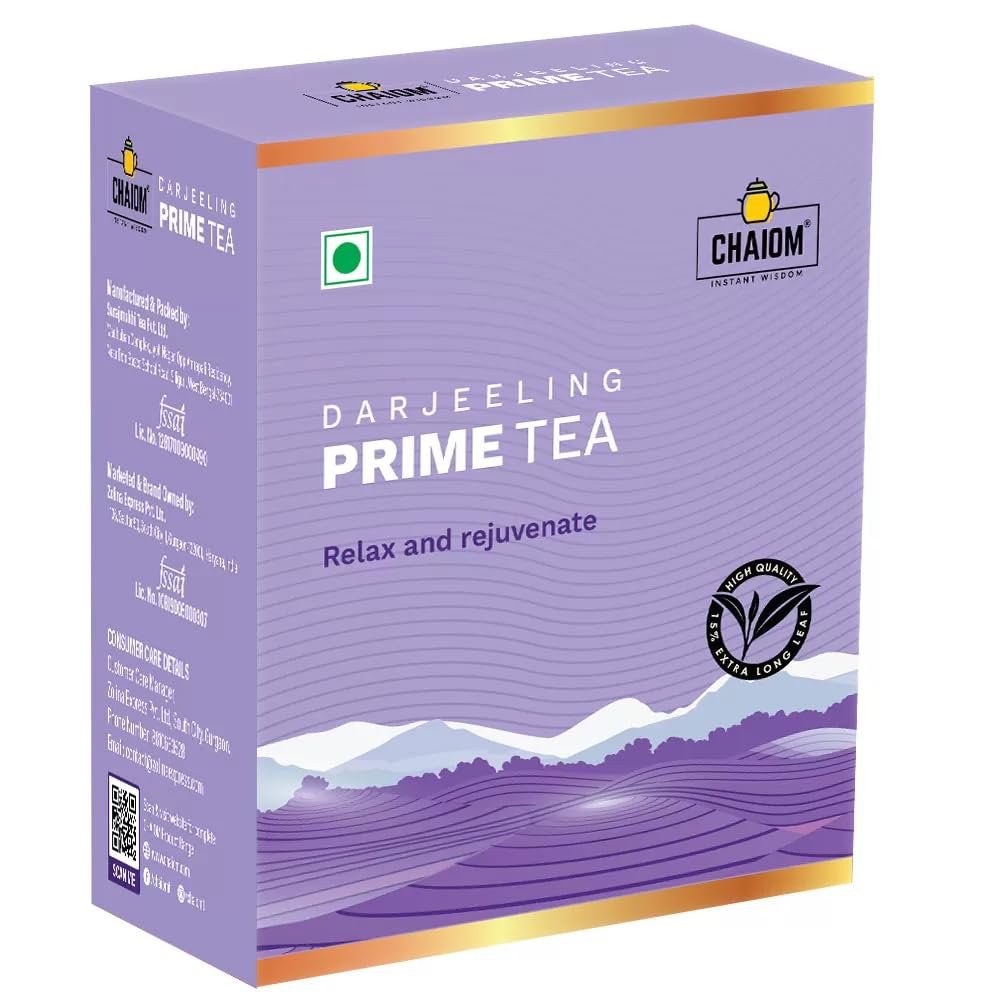 ChaiOm - Darjeeling Prime Black Tea 200g | Long Leaf Tea | Flavoury Golden Darjeeling Tea Loose Leaves (200g)