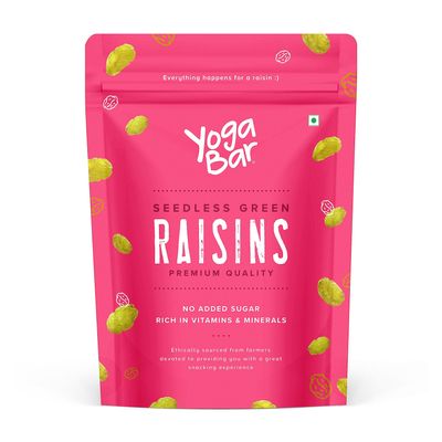 YogaBar Premium Green Raisins 500 grams| Kishmish |100% Fresh Pure Seedless Kismis Raisins|Munakka Dry Fruit|Rich in Iron, Calcium, Vitamin B & Boosts Immunity |Healthy Snacks|Dry Fruit Gift Pack