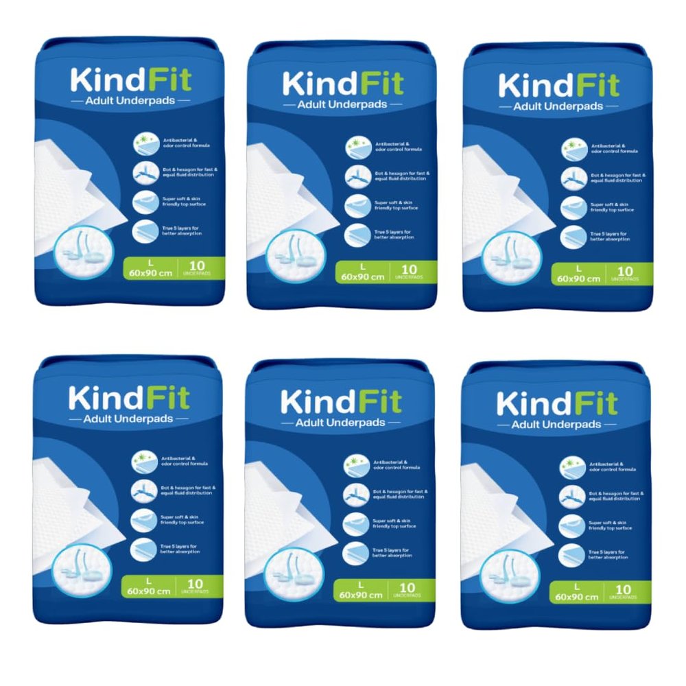 Kindfit Disposable Underpad Sheet (Pack of 60 Pcs, Blue, Size: 60x90 cms) with Super Absorbent Polymer for Bedwetting Protection (60)