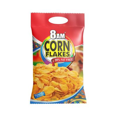 8AM Corn Flakes 200g, 92% Corn, 99% Fat Free, No Cholesterol, Trans Fat, Artificial Additives, Vitamins B1, B2, B3, B6, B9, Iron, Calcium, Crunchy & Nutritious Cereal