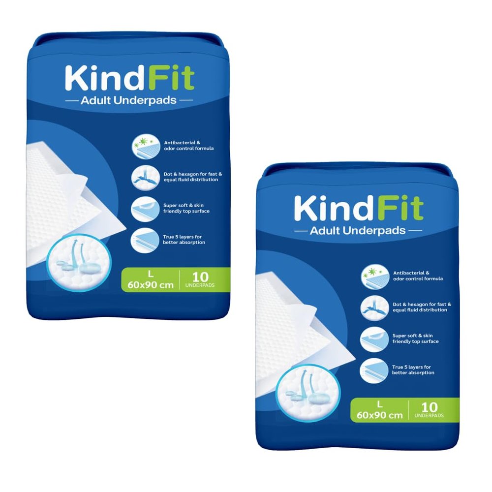 Kindfit Disposable Underpad Sheet (Pack of 20 Pcs, Blue, Size: 60x90 cms) with Super Absorbent Polymer for Bedwetting Protection (20)