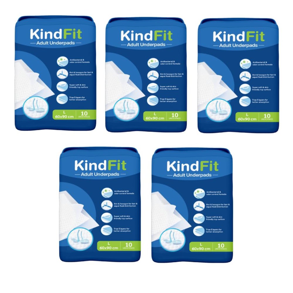 Kindfit Disposable Underpad Sheet (Pack of 50 Pcs, Blue, Size: 60x90 cms) with Super Absorbent Polymer for Bedwetting Protection (50)