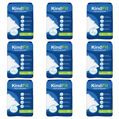 Kindfit Disposable Underpad Sheet (Pack of 90 Pcs, Blue, Size: 60x90 cms) with Super Absorbent Polymer for Bedwetting Protection (90)