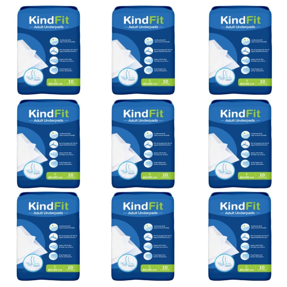Kindfit Disposable Underpad Sheet (Pack of 90 Pcs, Blue, Size: 60x90 cms) with Super Absorbent Polymer for Bedwetting Protection (90)