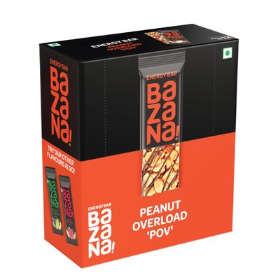 Bazana - Peanut Overload Energy Bars | Indulgent Nutty Flavor | Protein-Packed for Instant Energy | Fiber-Rich for Digestive Health | Healthy Snack | Dry Fruit Infused, Mixed Nuts, 38g x 12 Bars