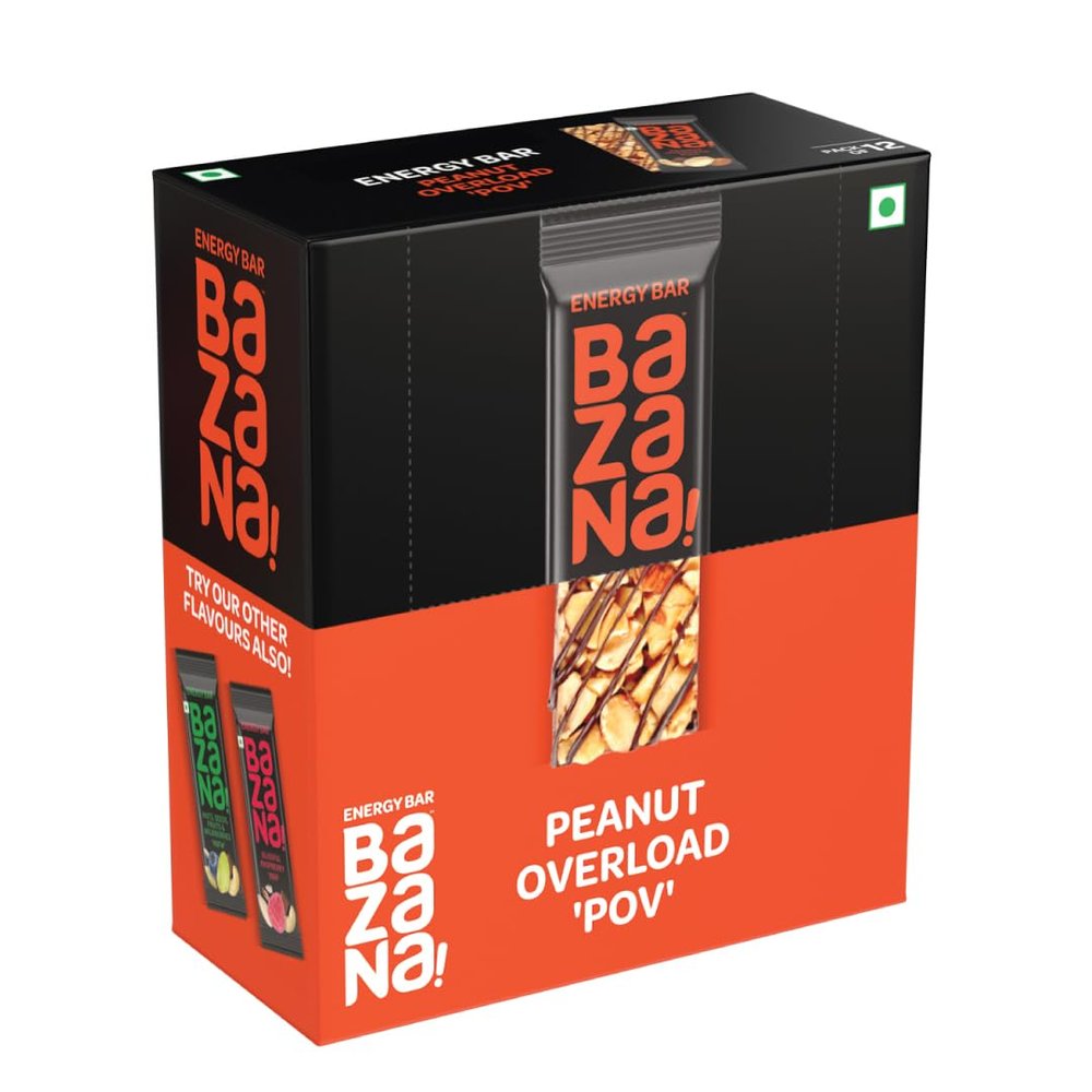 Bazana - Peanut Overload Energy Bars | Indulgent Nutty Flavor | Protein-Packed for Instant Energy | Fiber-Rich for Digestive Health | Healthy Snack | Dry Fruit Infused, Mixed Nuts, 38g x 12 Bars
