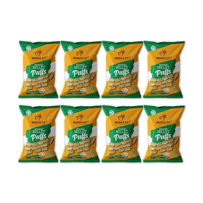 Munch Fit Healthy & Roasted Millet Puffs | Cream & Onion Flavour Snacks | 100% Veg | High Fibre | Gluten Free | No Maida | Non Fried | Ready to Eat & Crispy Snacks for Kids | Pack of 8x50g each