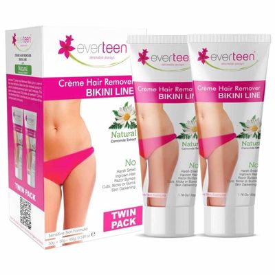 everteen Hair Removal Cream for Women & Girls, Painless Hair Remover Cream for Bikini Line and Underarms, No Harsh Smell, Skin Darkening or Rashes - Twin Pack 50g+50g