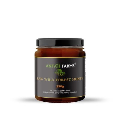 ANTAJI FARMS Wild Forest Honey 100% Raw Pure and Natural, Unprocessed & Unpasteurized Healthy Honey Sealed Packed Reusable Airtight Jar (250 gm)