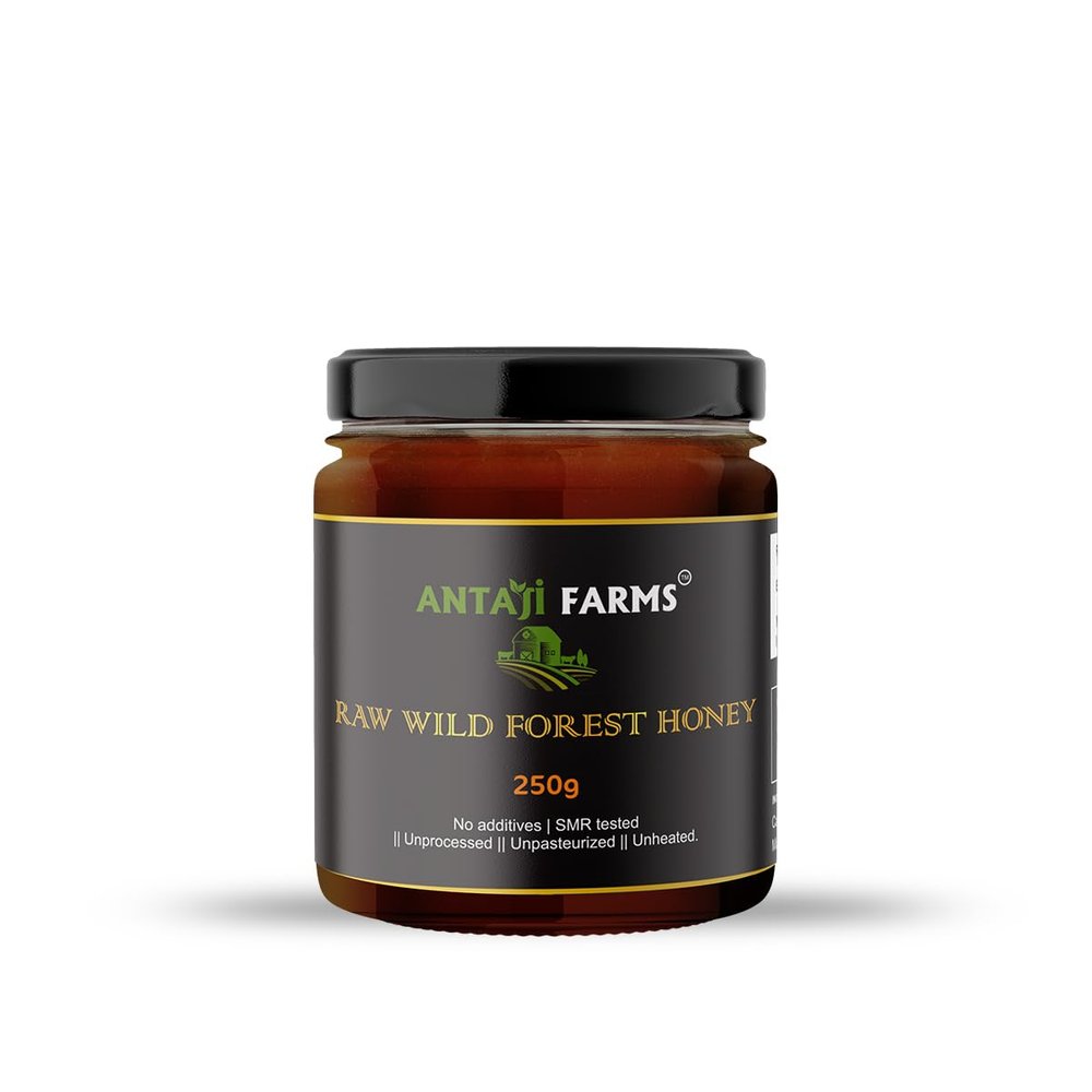 ANTAJI FARMS Wild Forest Honey 100% Raw Pure and Natural, Unprocessed & Unpasteurized Healthy Honey Sealed Packed Reusable Airtight Jar (250 gm)