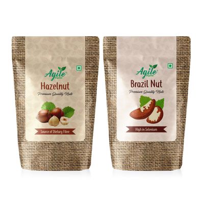 Agile Organic Premium Jumbo Hazel Nuts & Brazil Nuts Combo | Hazel Nuts 50 Grams & Brazil Nuts 50 Grams