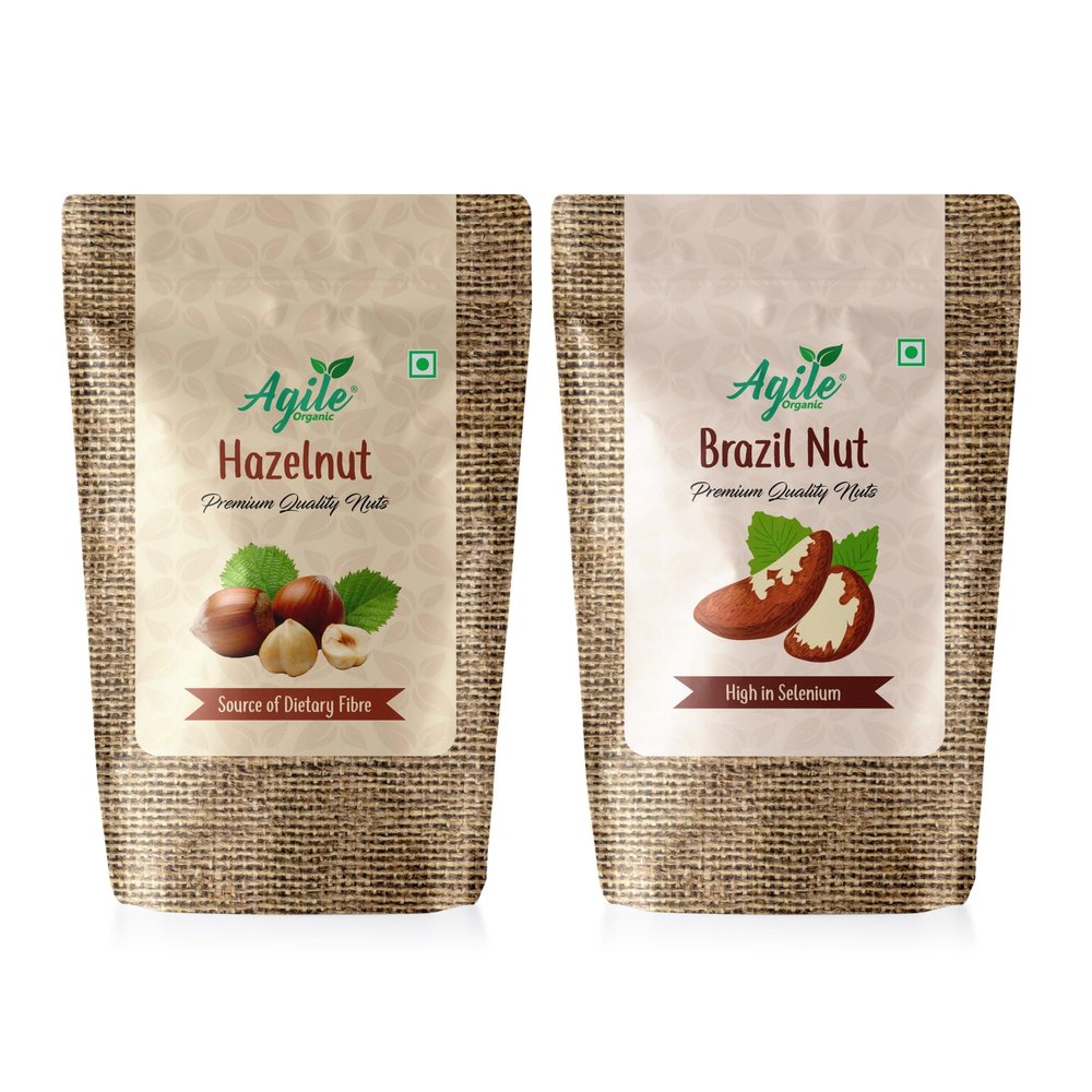 Agile Organic Premium Jumbo Hazel Nuts & Brazil Nuts Combo | Hazel Nuts 50 Grams & Brazil Nuts 50 Grams