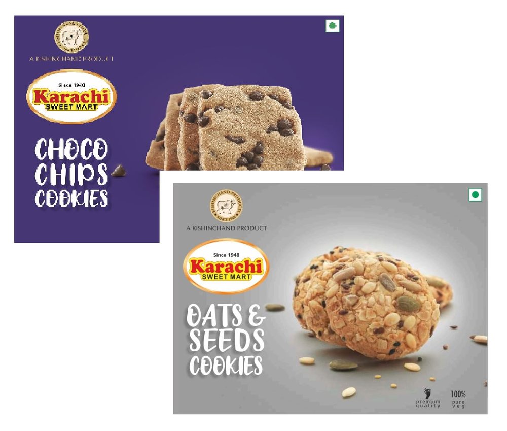 Karachi Sweet Mart Combo - Choco Chips Cookies & Oats N Seeds Cookies | Premium Eggless Cookie | 250g + 250g