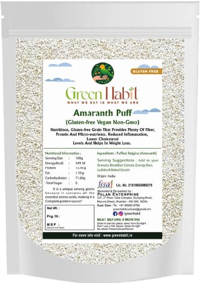 Greenhabit Amaranth puff (Rajgira Puff) | Gluten-free |Vegan|Non GMO| (200 gm pack of 10)