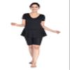 Aquado Women Frock Style Short Sleeve & Knee Shorts Swimwear Swimsuit [Without Pads] (S, Black) view 1