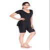 Aquado Women Frock Style Short Sleeve & Knee Shorts Swimwear Swimsuit [Without Pads] (S, Black) view 2