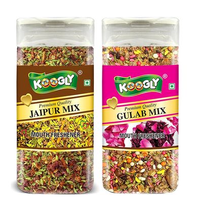 KOOGLY JAIPURI MIX + GULAB MIX - HEALTHY DIGESTIVE | Sweet Saunf Mouth Freshener, After Meal and Drink Mukhwas Mouth Freshener - Easy to Store