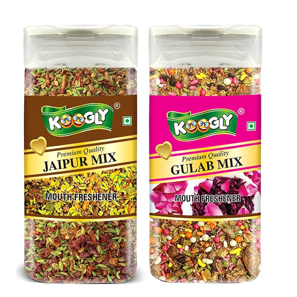KOOGLY JAIPURI MIX + GULAB MIX - HEALTHY DIGESTIVE | Sweet Saunf Mouth Freshener, After Meal and Drink Mukhwas Mouth Freshener - Easy to Store