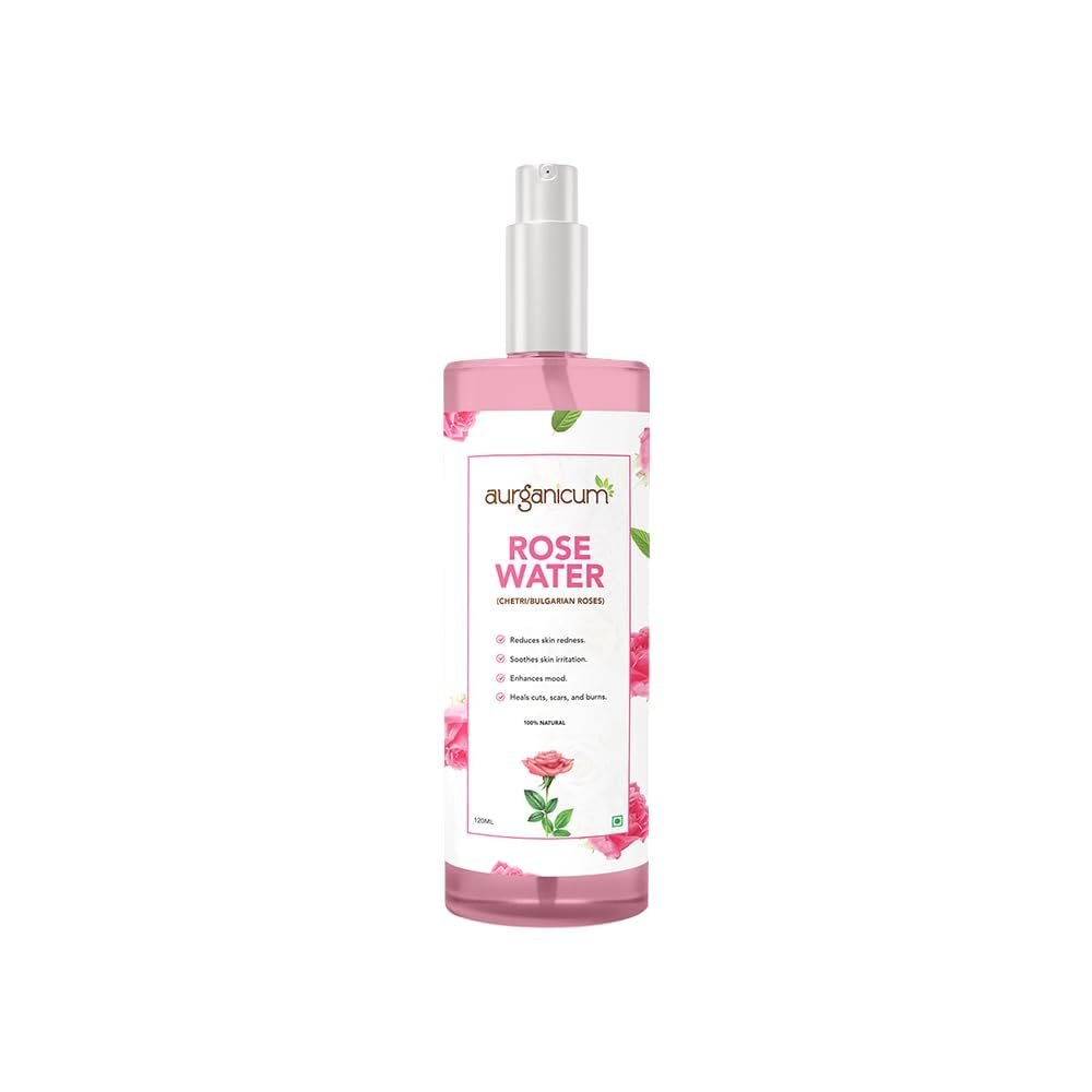 Aurganicum Chaitri Rose Water | Gulab Jal For Skin and Glowing Face | Cleanses, Hydrates & Moisturises Skin | 100% Natural Roses | 120ml Glass