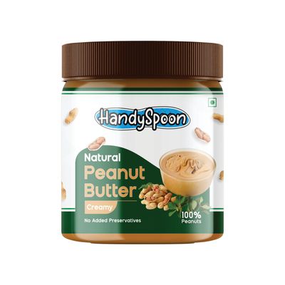 HandySpoon Natural Peanut Butter Creamy 340g | No Added Preservatives | 100% Roasted Peanuts | No Salt & Sugar Added - Unsweetened, Gluten-Free | Zero Trans-Fat | Healthy Nut Spread (Creamy)