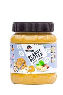 FIT MUSCLES Original Classic Peanut Butter Smooth, 27g Protein to Boost Energy, Tasty & Healthy Nut Butter Spread, 100% Vegan, Cholesterol Free, Gluten Free, Zero Trans Fat, Peanut Butter Creamy (350 G)