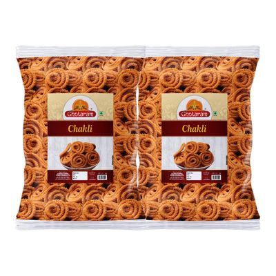 Ghotaram Classic Flavour Chakli Chakoli Murukku Delicious Namkeen & Snacks | Special Bhajni Chakli No Artificial Preservatives | Vegan Snack | Butter Chakri | Ready to Eat Snacks Murukku-420g*2Pack