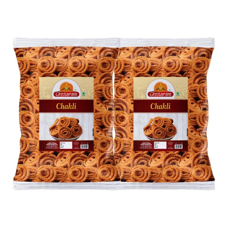 Ghotaram Classic Flavour Chakli Chakoli Murukku Delicious Namkeen & Snacks | Special Bhajni Chakli No Artificial Preservatives | Vegan Snack | Butter Chakri | Ready to Eat Snacks Murukku-420g*2Pack