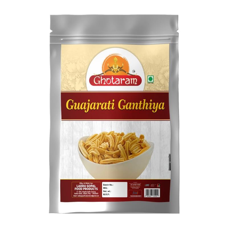 Ghotaram Gandhinagar Makhania Gathia | Makhania Gathiya Special Besan Ajwain Soft Sticks Gathiya Farsan | Made In Groundnut Oil Anytime Healthy Snack | Ready to eat Namkeen-350g*1Pack