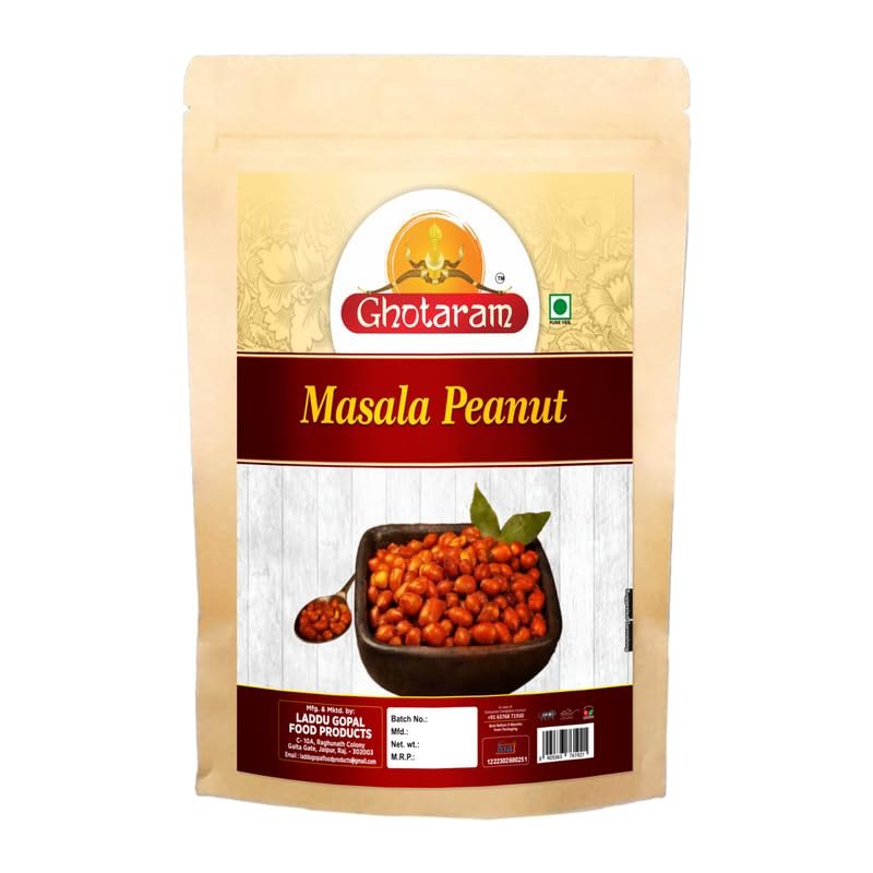 Ghotaram Coated Mirch Masala Fried Masala Peanuts Crispy & Crunchy | Organics Peanut Masala | Rich in Protein | Teatime wholesome snack | Chatpata Masala Assorted Fried Peanuts-300g*1Pack