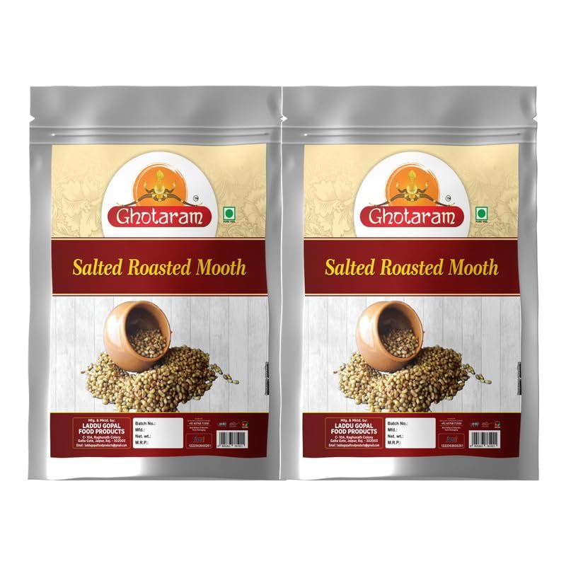 Ghotaram Authentic Namkeen Roasted Moth Matki Namken Snack | Crunchy Tea Time Breakfast Snack | Chatpata Salty Masala Muth Matki Moth bean Party Snack | Cocktail Chakhna Party Snack-1Kg*2Pack