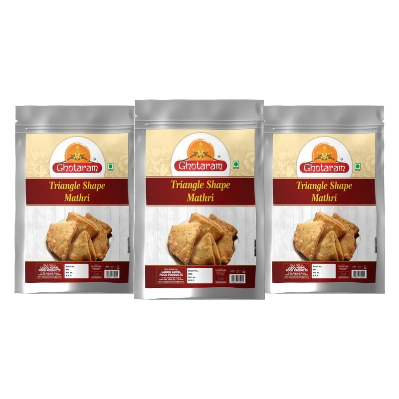 Ghotaram Hand Made Healthy Preservatives Free Evening Tea Time Snacks Namkeen Crispy Ready to Eat Lachaa Papdi Mathi/Mathri for Occasion, Festival/Bhalla Puri Dahi Papri-850g*3Pack